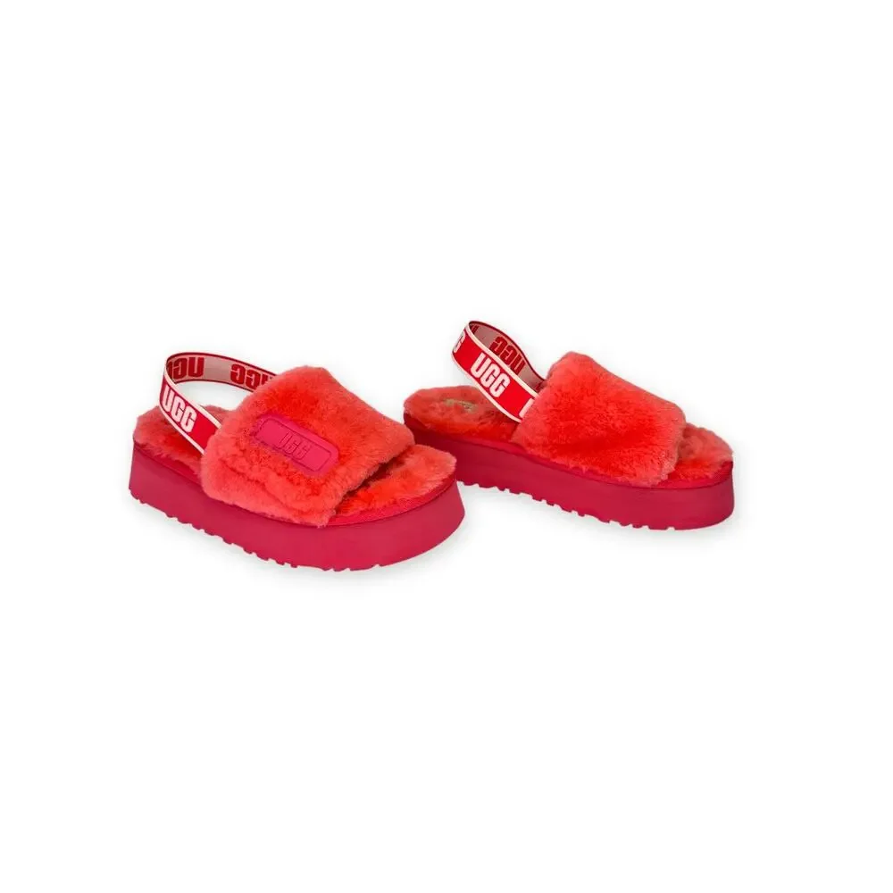 Ugg Women's Disco Slide Sandal Size 8 Pink Slingback Sherpa Sheepskin Platform - Picture 6 of 12